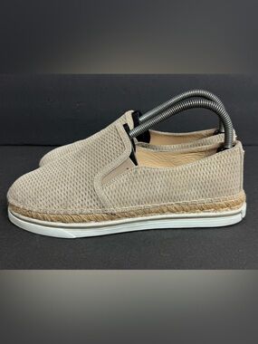 Jimmy Choo Beige Perforated Suede Shimmer Espadrille Platform Loafer Flat 38.5